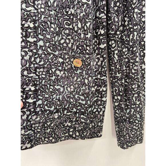 Tory Burch Merino Wool Floral Print Knit Long Sleeve Cardigan Sweater Size Large - Picture 4 of 8